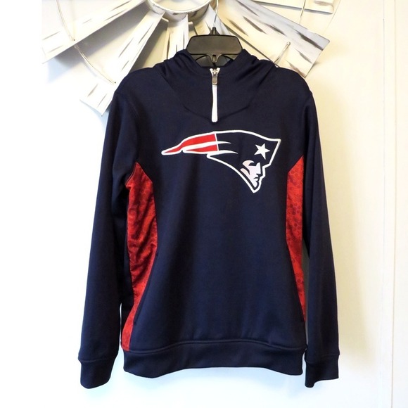NFL Team Apparel Youth 14/16 New England Patriots Pullover Hoodie – Navy/Red - Picture 1 of 9